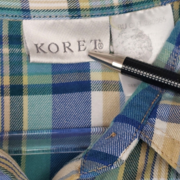 KORET WOMENS VINTAGE 90S BLUE GREEN PLAID 3/4 SLEEVE BUTTON DOWN SHIRT SIZE 20W - Picture 6 of 8